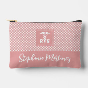 Personalized Plaid Pattern RN Registered Nurse Accessory Pouch
