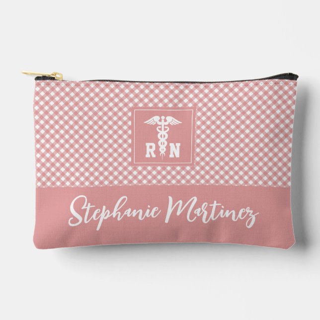 Personalized Plaid Pattern RN Registered Nurse Accessory Pouch (Front)