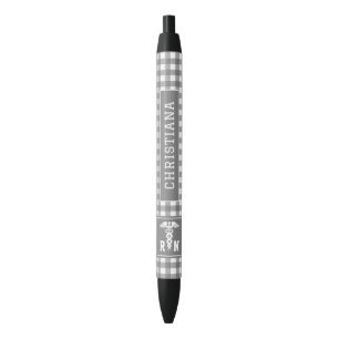 Personalized Plaid Pattern RN Registered Nurse Black Ink Pen