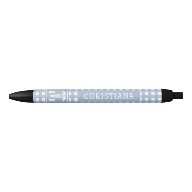 Personalized Plaid Pattern RN Registered Nurse Black Ink Pen (Front)