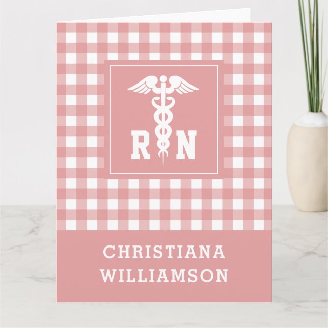 Personalized Plaid Pattern RN Registered Nurse Card (Front)