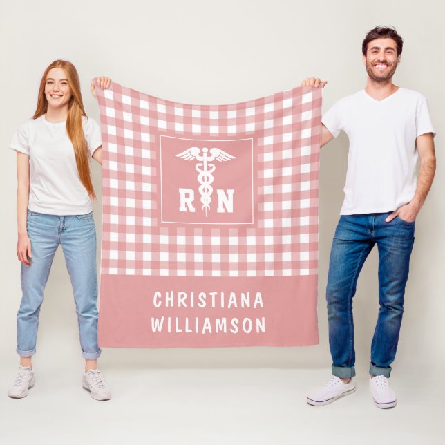 Personalized Plaid Pattern RN Registered Nurse Fleece Blanket (In Situ)