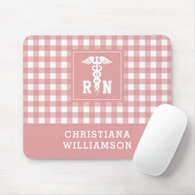 Personalized Plaid Pattern RN Registered Nurse Mouse Pad (With Mouse)