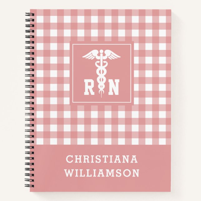 Personalized Plaid Pattern RN Registered Nurse Notebook (Front)