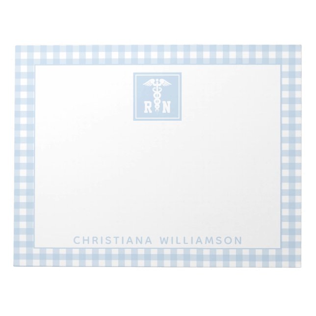 Personalized Plaid Pattern RN Registered Nurse Notepad (Front)