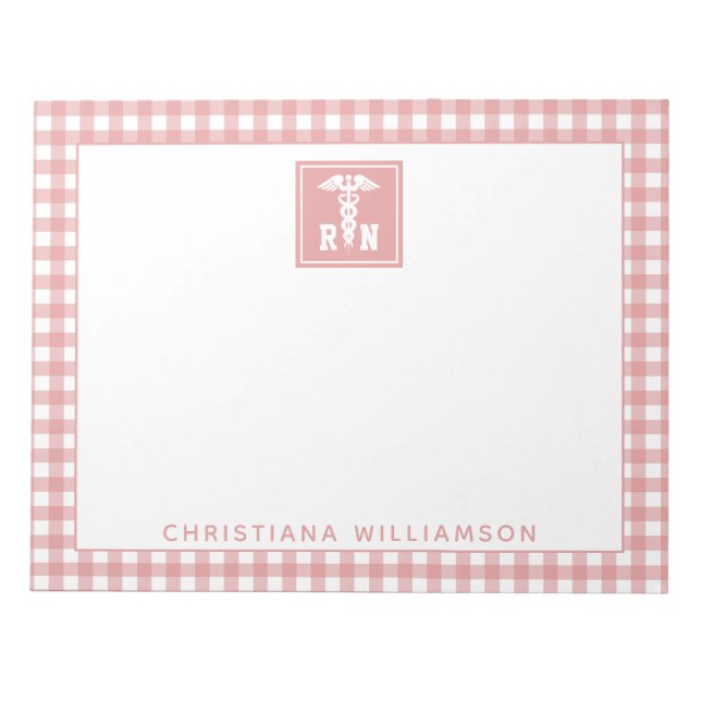 Personalized Plaid Pattern RN Registered Nurse Notepad (Front)