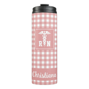 Personalized Plaid Pattern RN Registered Nurse Thermal Tumbler