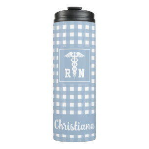 Personalized Plaid Pattern RN Registered Nurse Thermal Tumbler