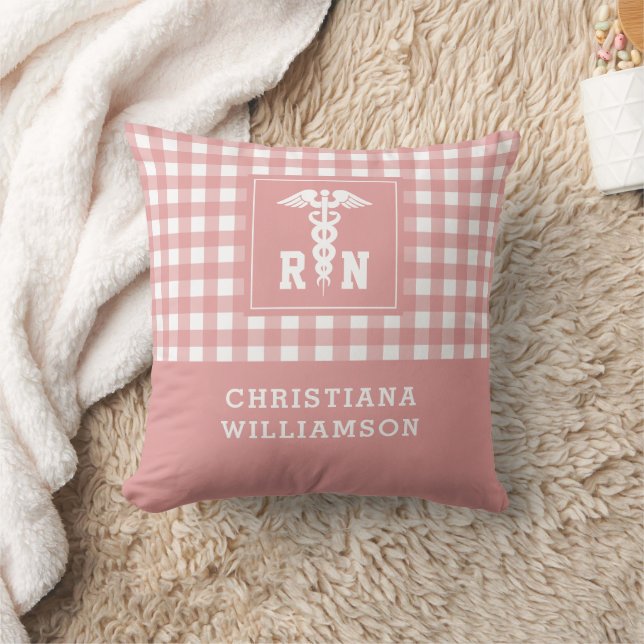Personalized Plaid Pattern RN Registered Nurse Throw Pillow (Blanket)
