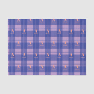 Personalized Plaid Purple Monogram Pattern Tissue Paper