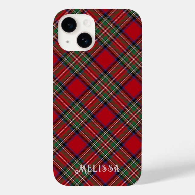 Personalized Plaid Red and Green Stewart Tartan Case-Mate iPhone Case (Back)