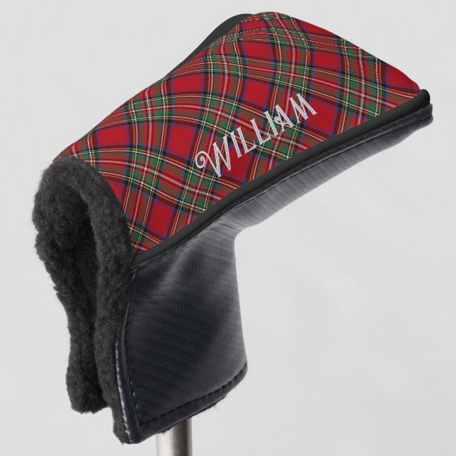 Personalized Plaid Red and Green Stewart Tartan Golf Head Cover (3/4 Front)
