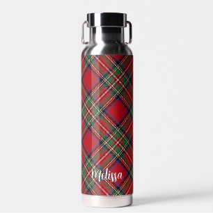 Personalized Plaid Red Green Clan Stewart Tartan Water Bottle
