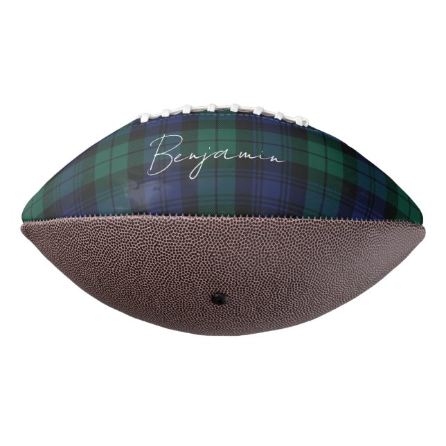 Personalized Plaid Script Green Tartan Custom Football (Rotated 270)