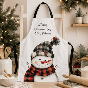 Personalized Plaid Snowman Christmas Family Name Apron