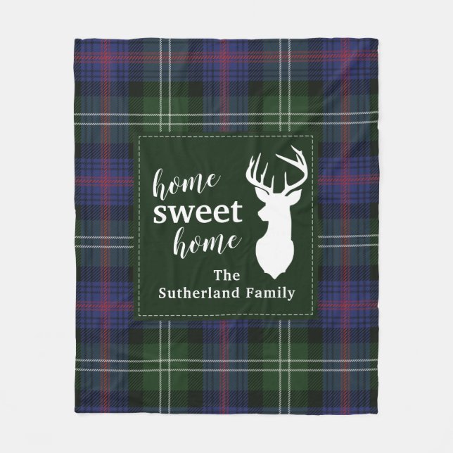 Personalized Plaid Sweet Home Sutherland Tartan  Fleece Blanket (Front)