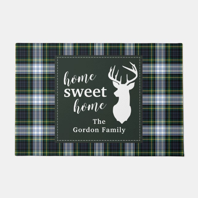 Personalized Plaid Sweet Home Tartan Clan Gordon Doormat (Front)