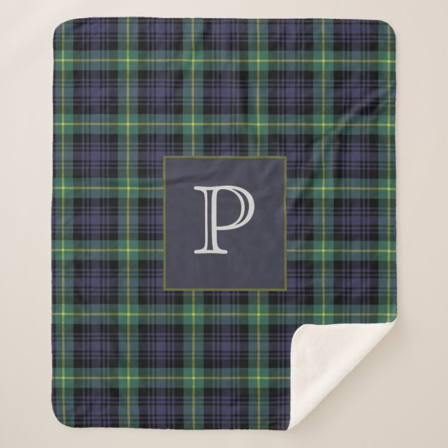 Personalized Plaid Tartan Chequered Monogrammed Sherpa Blanket (Front)