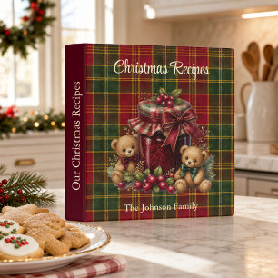 Personalized Plaid Teddy Bears Christmas Recipes Binder