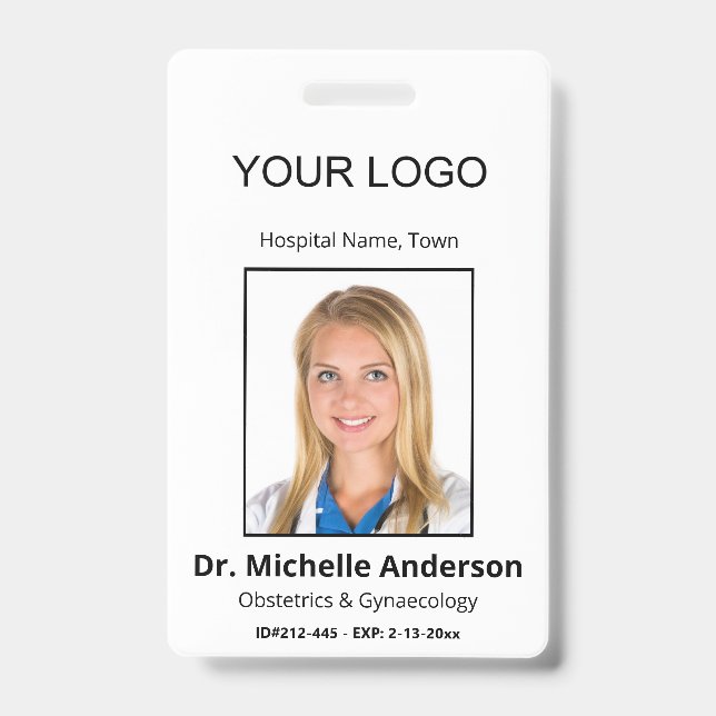 Personalized Plain White Doctor Photo Identity Badge (Front)