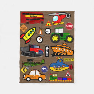 Personalized Planes, Trains & Automobiles Fleece Blanket