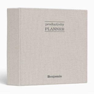 Personalized Planner Notes Grey Linen Look Binder