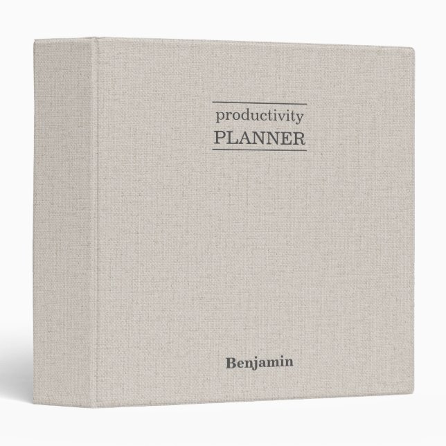 Personalized Planner Notes Grey Linen Look Binder (Front/Spine)