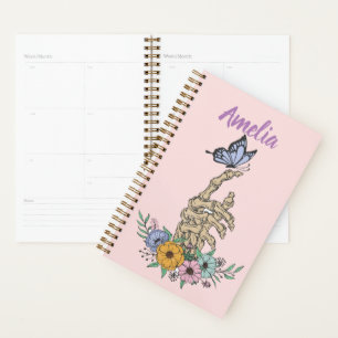 Personalized Planner with skull hand in flowers