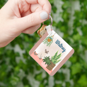 Personalized Plant and Cat Lover key Chain