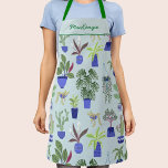 Personalized Plant Gardening Apron<br><div class="desc">The perfect accessory for anyone with a green thumb or fingers, this unique apron features a fun houseplant pattern, with colourful cacti, succulents, and other plants in navy and cobalt blue plant pots against a duck egg blue background. Ideal for any gardener or plant person to use outside or in...</div>