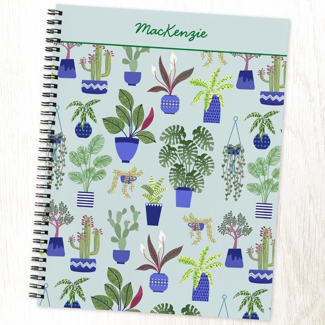 Personalized Plant Gardening Notebook (Fun potted houseplant, cactus and succulent personalized custome name notebook)