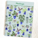 Personalized Plant Gardening Planner<br><div class="desc">The perfect accessory for anyone with green thumbs or fingers, this unique design features a fun houseplant pattern, with colourful cacti, succulents, and other plants in navy and cobalt blue plant pots against a duck egg blue background. Ideal for any gardener or plant person. Change the name to personalize. Original...</div>