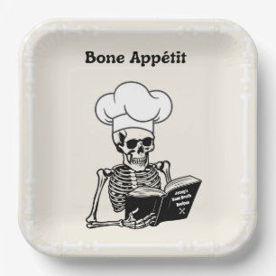 Personalized Plates, Bone Appétit Skeleton Chef Paper Plate