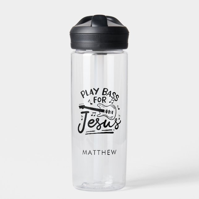 Personalized Play Bass Guitar For Jesus Christian Water Bottle (Front)