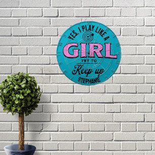 Personalized Play Like a Girl Funny Quote Ladies Dartboard