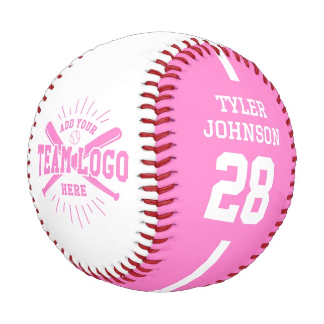 Personalized Player Team Logo Pink Baseball (Angled)