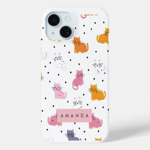 Personalized Playful Cat Pattern with Polka Dots  iPhone 15 Case