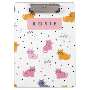 Personalized Playful Cat Pattern with Polka Dots  Clipboard