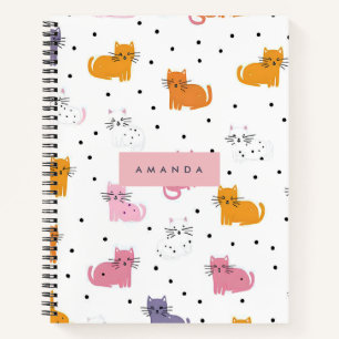Personalized Playful Cat Pattern with Polka Dots  Notebook