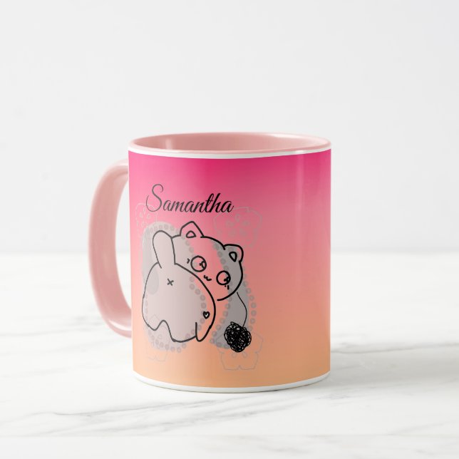 Personalized Playful Cat with Yarn Mug (Front Left)