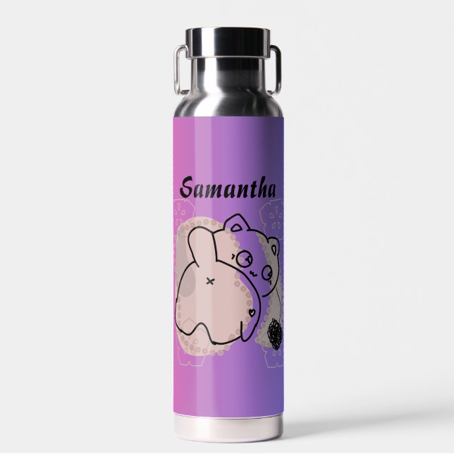 Personalized Playful Cat with Yarn Water Bottle (Front)