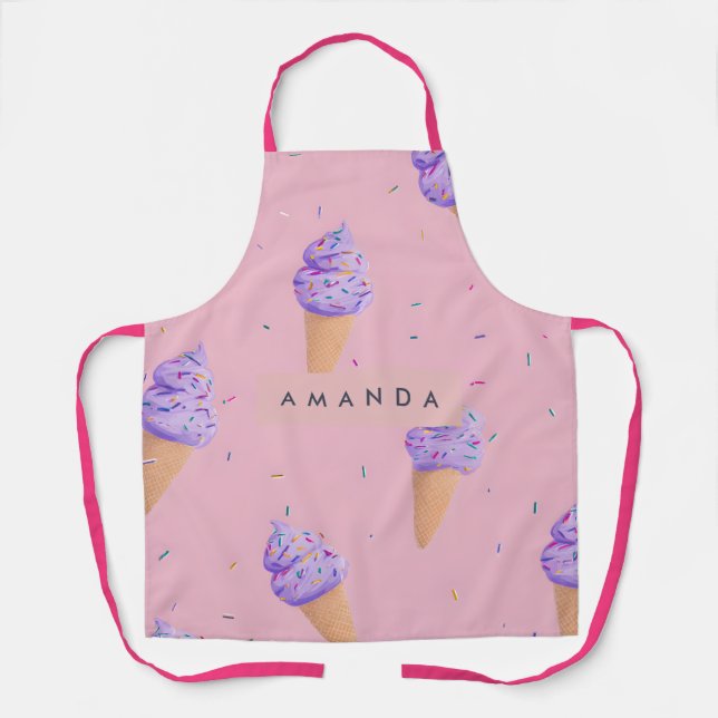 Personalized Playful Pastel Ice Cream Cone Style Apron (Front)