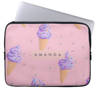 Personalized Playful Pastel Ice Cream Cone Style Laptop Sleeve