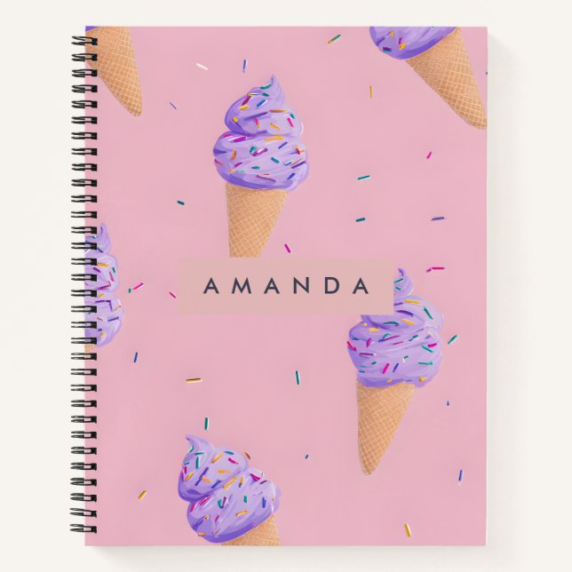 Personalized Playful Pastel Ice Cream Cone Style Notebook (Front)