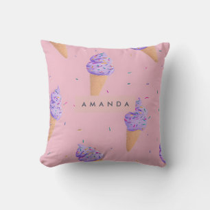 Personalized Playful Pastel Ice Cream Cone Style Throw Pillow
