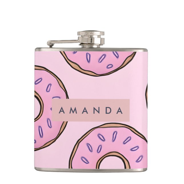 Personalized Playful Pastel Pink Donut  Hip Flask (Front)