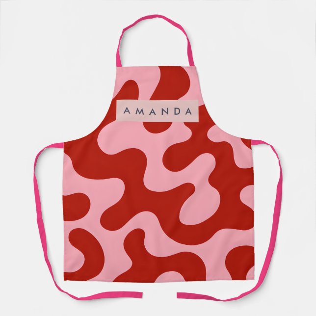 Personalized Playful Pink and Red Abstract Camo Apron (Front)