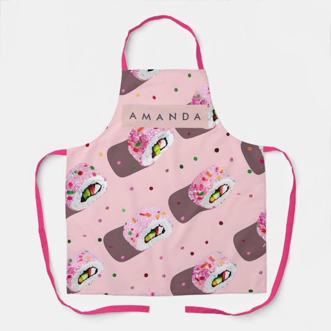 Personalized Playful Pink Sushi Roll  Apron (Front)