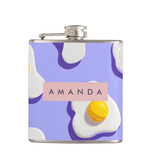 Personalized Playful Sunny Side Up Eggs Hip Flask (Front)