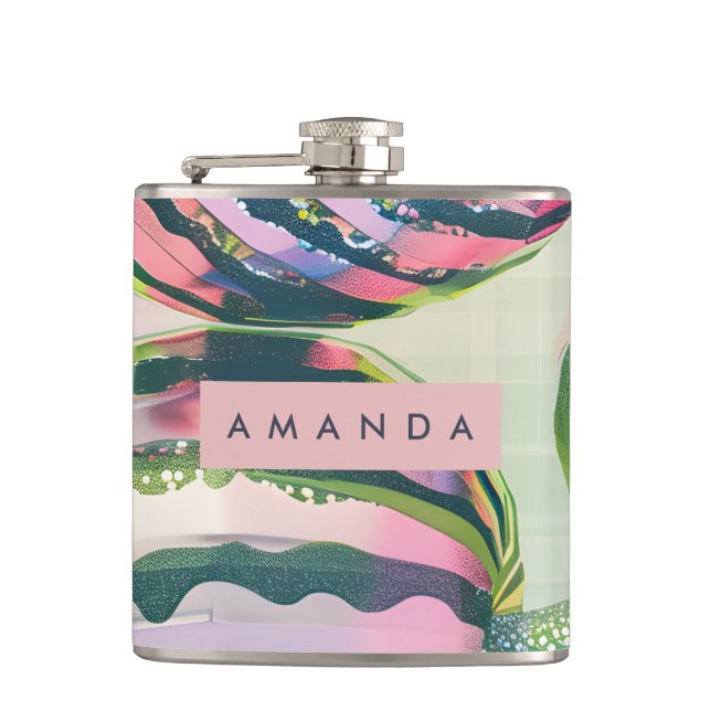 Personalized Playful Watermelon Stripe  Hip Flask (Front)